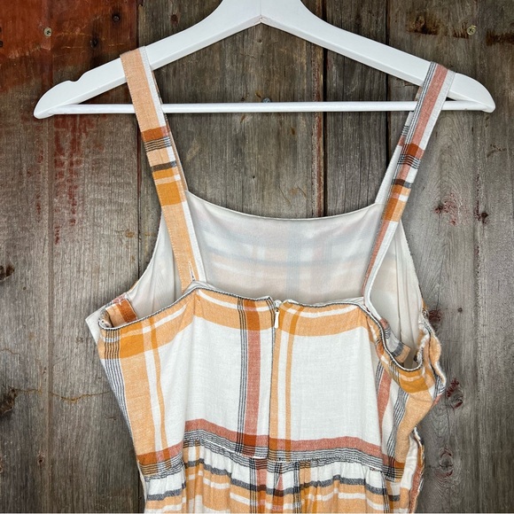 American Eagle Plaid Cotton Linen Cropped Wide Leg Jumpsuit size 6 - Picture 5 of 14